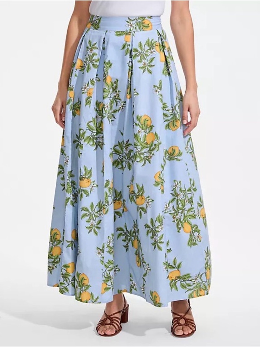 100% cotton Lands' End Powder Blue Lemon-Print Maxi Skirt with pockets